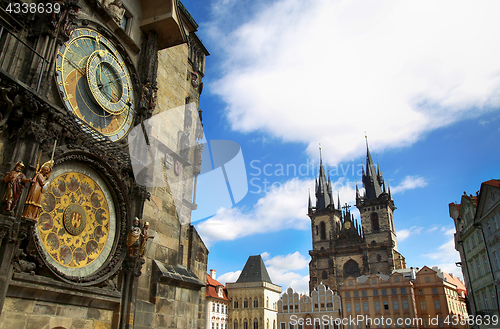 Image of Famous Astronomical Clock Orloj and Church of our Lady Tyn in Pr