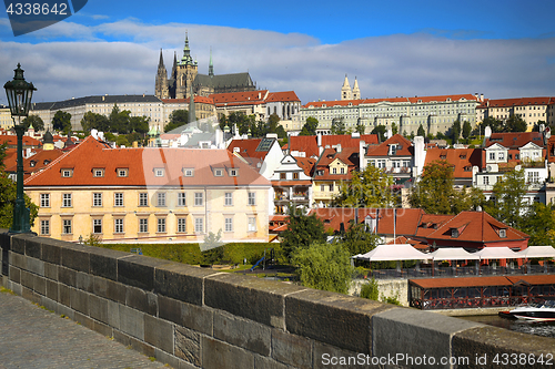 Image of Panoramic view on St. Vitus Cathedral from Charles Bridge in Pra