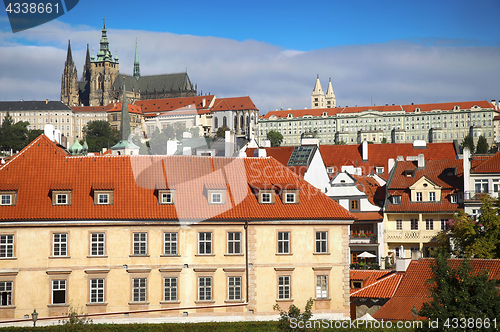 Image of Panoramic view on St. Vitus Cathedral from Charles Bridge in Pra