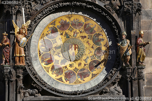 Image of Astronomical clock Orloj at Old Town Square in Prague, Czech Rep