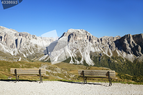 Image of Viewpoint with benches in Dolomite Alps