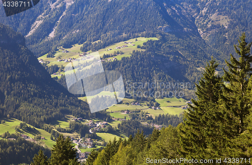 Image of Val Gardena and Ortisei, Dolomites, view from a mountain