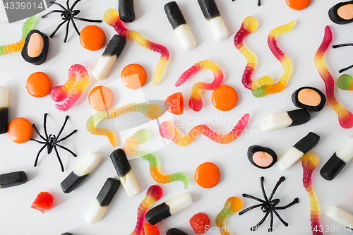 Image of gummy worms and jelly candies for halloween party