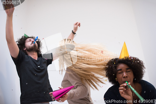 Image of confetti party multiethnic group of people