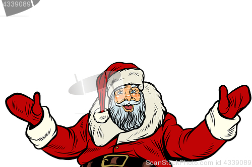 Image of Santa Claus greeting gesture on white background