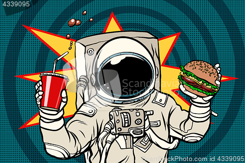 Image of Astronaut with a Burger and drink