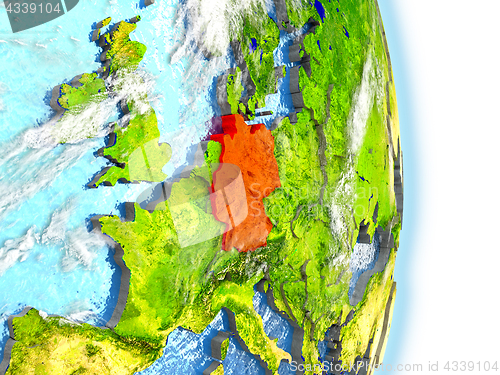 Image of Germany in red on Earth