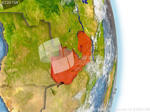 Image of Zambia in red on Earth