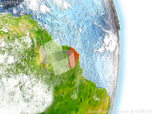 Image of French Guiana in red on Earth