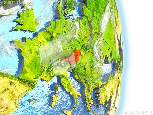 Image of Austria in red on Earth