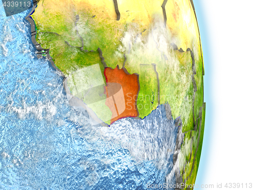 Image of Ivory Coast in red on Earth