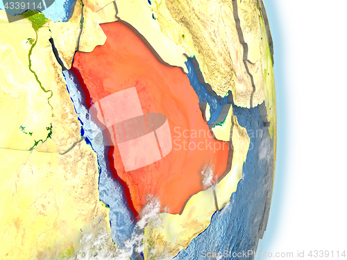 Image of Saudi Arabia in red on Earth