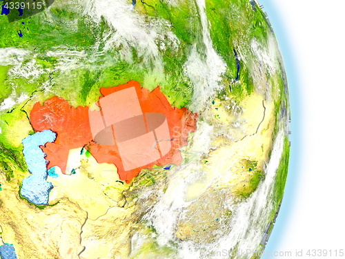 Image of Kazakhstan in red on Earth