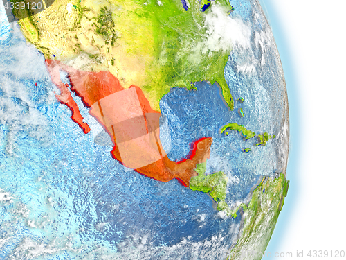Image of Mexico in red on Earth