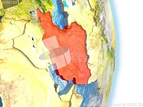 Image of Iran in red on Earth