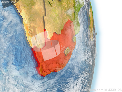 Image of South Africa in red on Earth