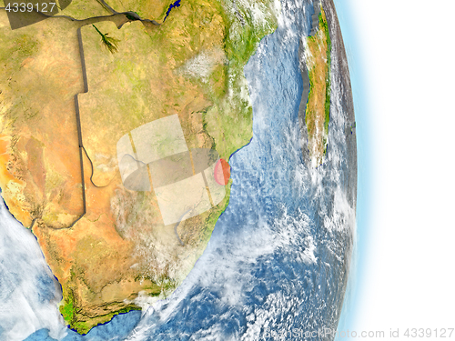 Image of Swaziland in red on Earth