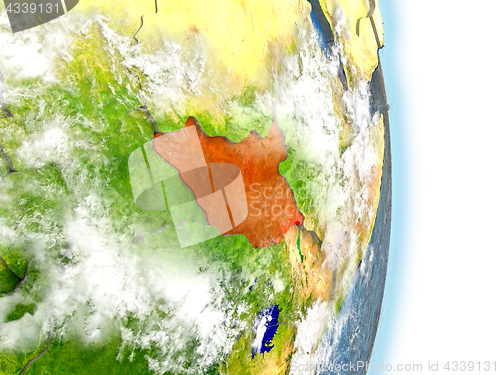 Image of South Sudan in red on Earth