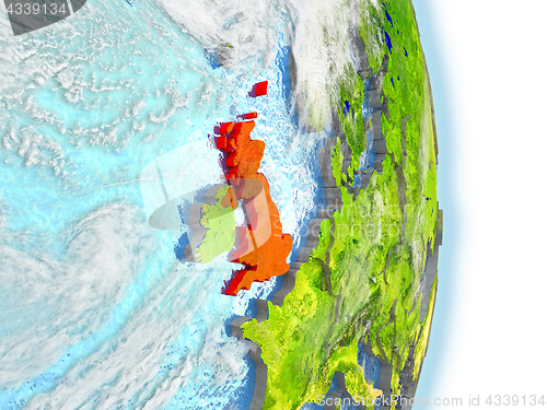 Image of United Kingdom in red on Earth