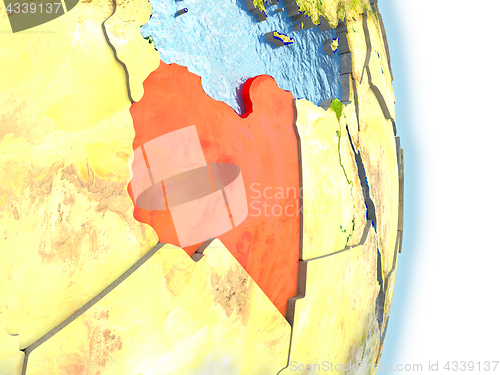 Image of Libya in red on Earth