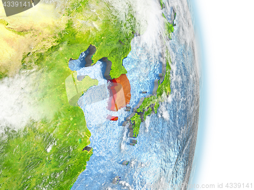 Image of South Korea in red on Earth
