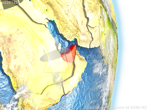 Image of United Arab Emirates in red on Earth