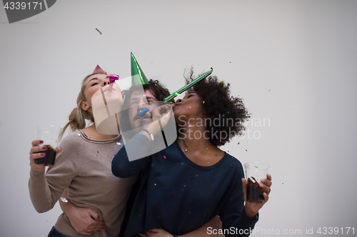 Image of confetti party multiethnic group of people