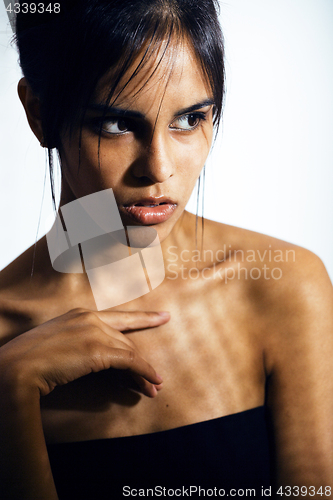 Image of beauty latin young woman in depression, hopelessness look, fashi