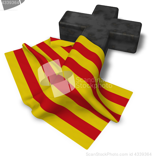 Image of christian cross and flag of catalonia - 3d rendering