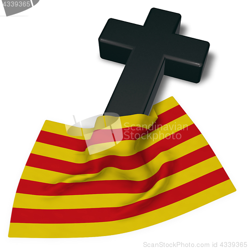 Image of christian cross and flag of catalonia - 3d rendering