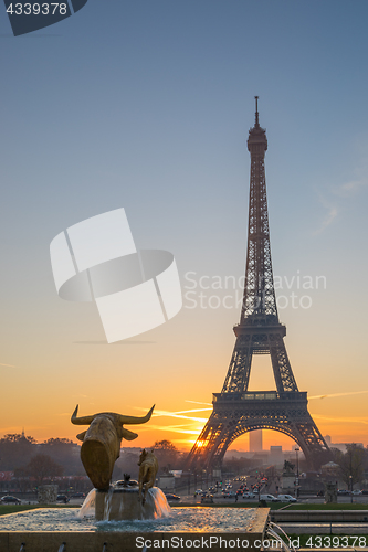 Image of The Eiffel tower at sunrise in Paris