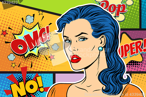 Image of Beautiful brunette woman pop art background