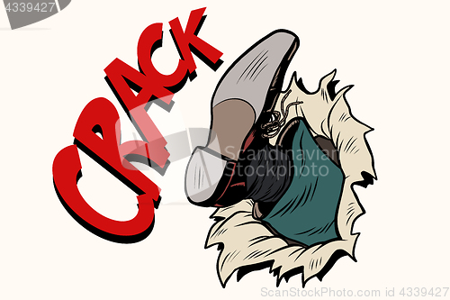 Image of crack Kick breakthrough paper background