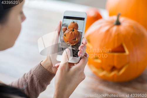 Image of close up of jack-o-lantern or halloween pumpkin