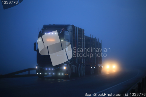 Image of Scania Truck Lights in Blue Fog