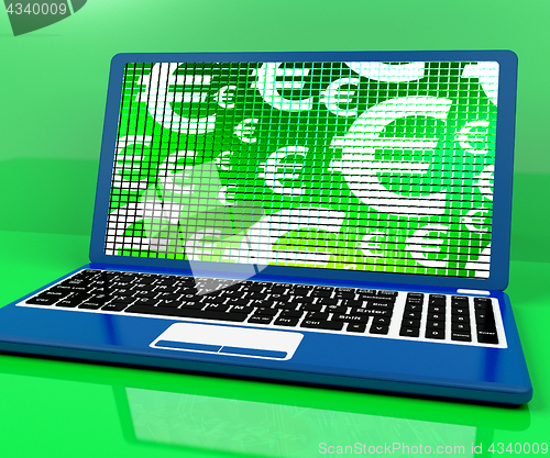 Image of Euros Symbols On Laptop Showing Money And Investment