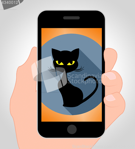 Image of Halloween Cat Online Means Trick Or Treat And Autumn