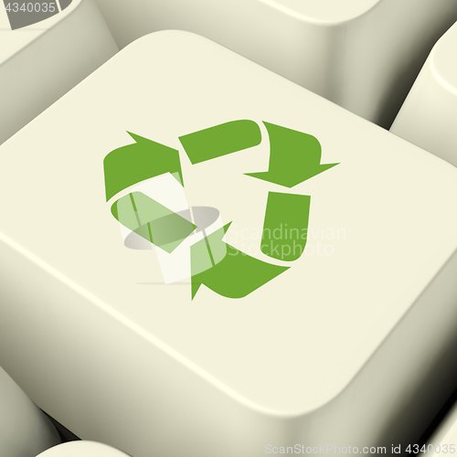 Image of Recycle Icon Computer Key In Green Showing Recycling And Eco Fri