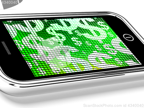 Image of Dollars On Mobile Screen Show Money Or Wealth