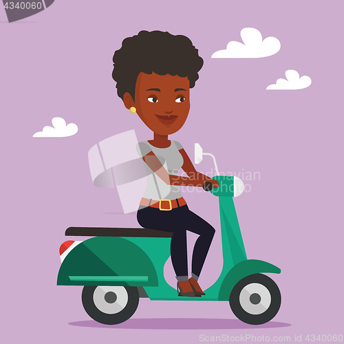 Image of Woman riding scooter vector illustration.