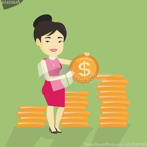 Image of Successful business woman with dollar coin.