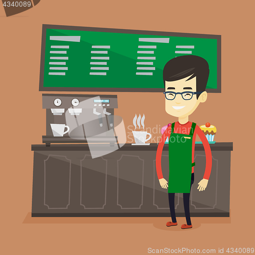 Image of Barista standing near coffee machine.