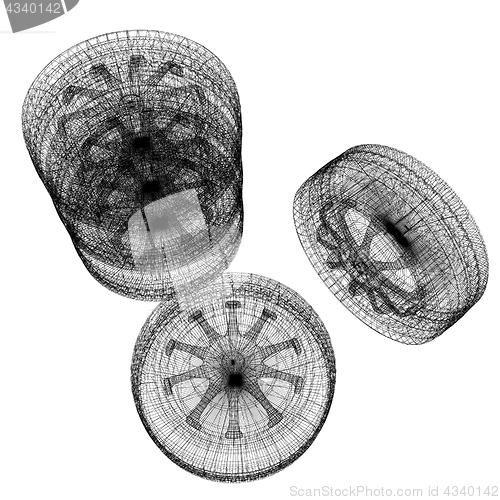 Image of computer drawing of car wheel. Top view. 3d illustration