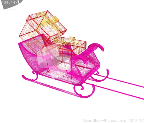 Image of Concept of Christmas Santa sledge with gifts. 3d illustration