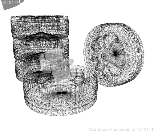 Image of computer drawing of car wheel. 3d illustration