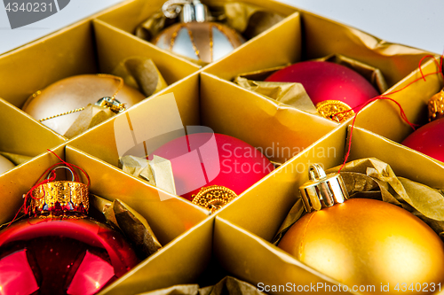Image of Christmas decorations fine stored in a box, ready for use
