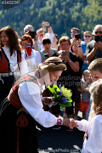 Image of LOEN, NORWAY - MAY, 20 2017: Queen Sonja of Norway at the openin