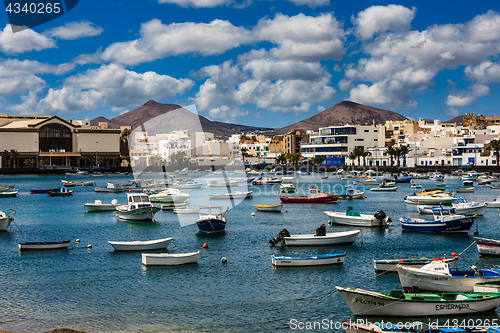 Image of Small fishing boats in the lagoon in the capital Arrecife in Lan