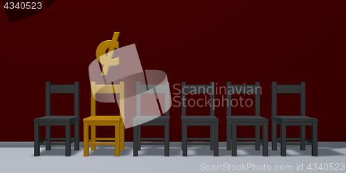 Image of cent symbol and row of chairs - 3d rendering