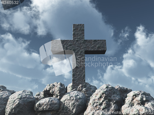 Image of stone cross under cloudy sky - 3d illustration